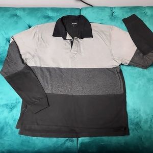 Men's Long Sleeve Big Striped Rugby Polo(Black / Grey X-Large)